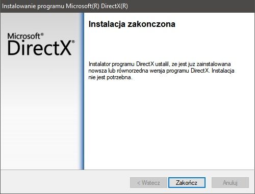 Zakończenie instalacji DirectX